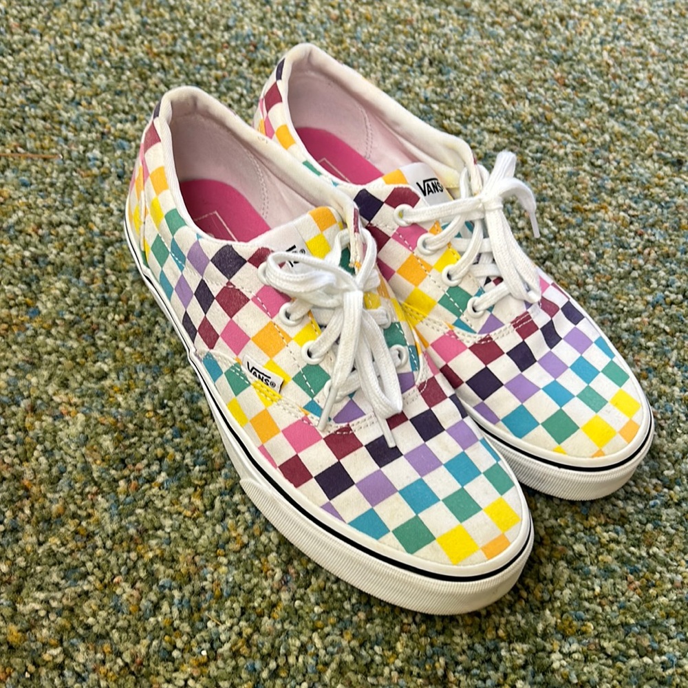 womens 8.5 vans rainbow checkered print